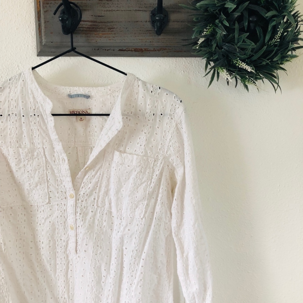 Merona White Eyelet Tunic Top S - Picture 2 of 4